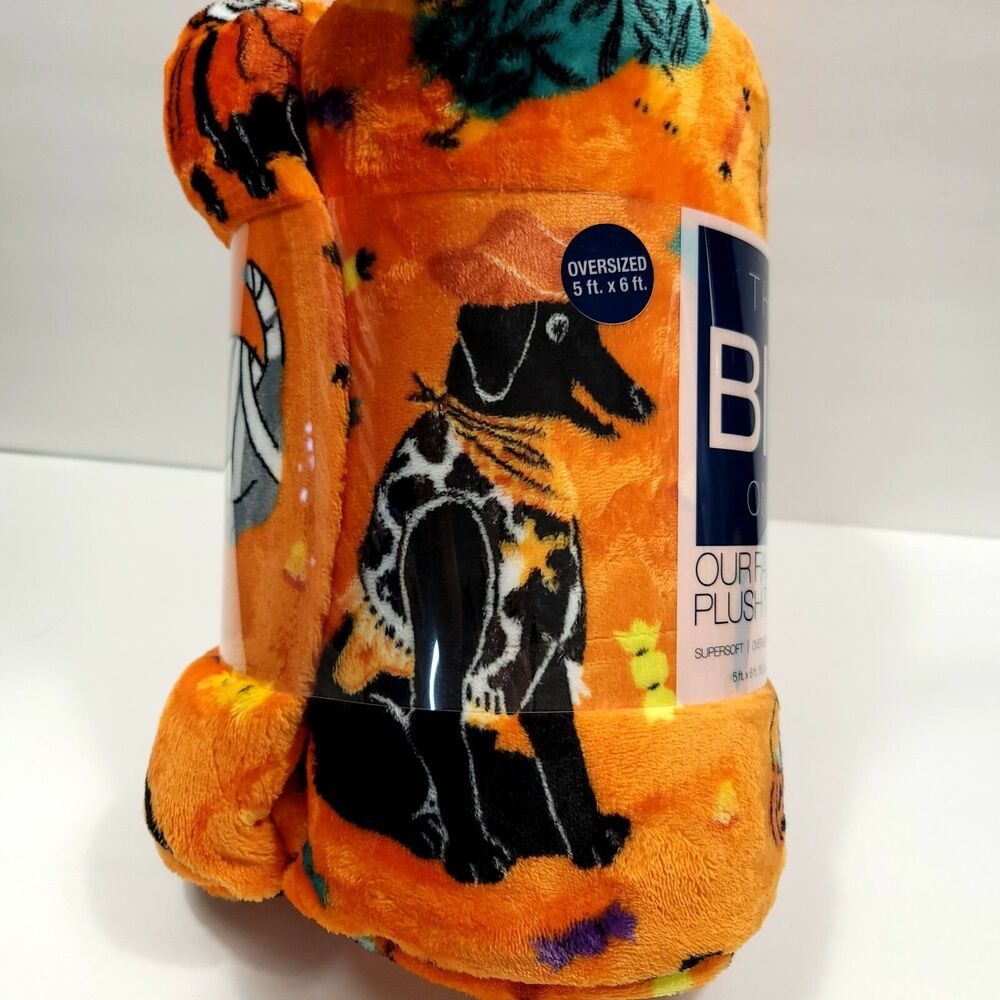 Halloween Dogs in Costume Orange Ghost Mummy Throw Blanket 5' x 6 ft The Big One